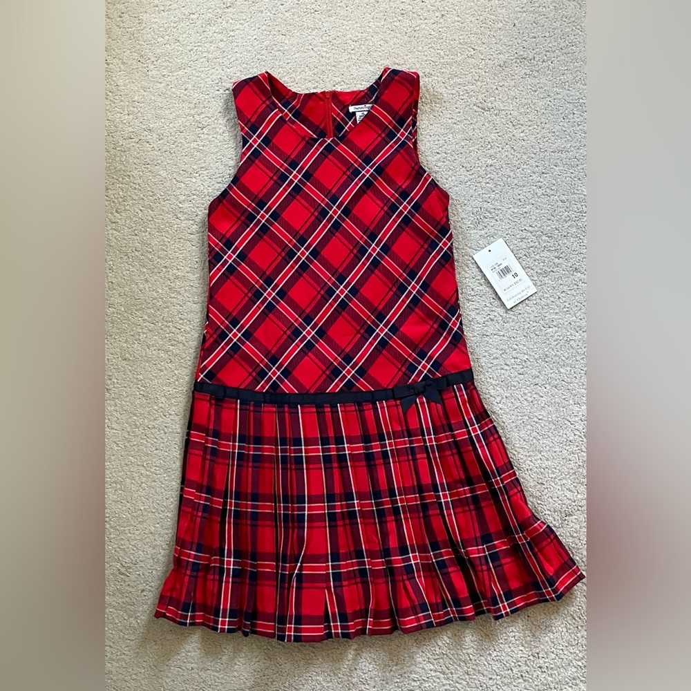 NWT Hartstrings Girls Jumper Plaid Red and Navy Blue Size 10